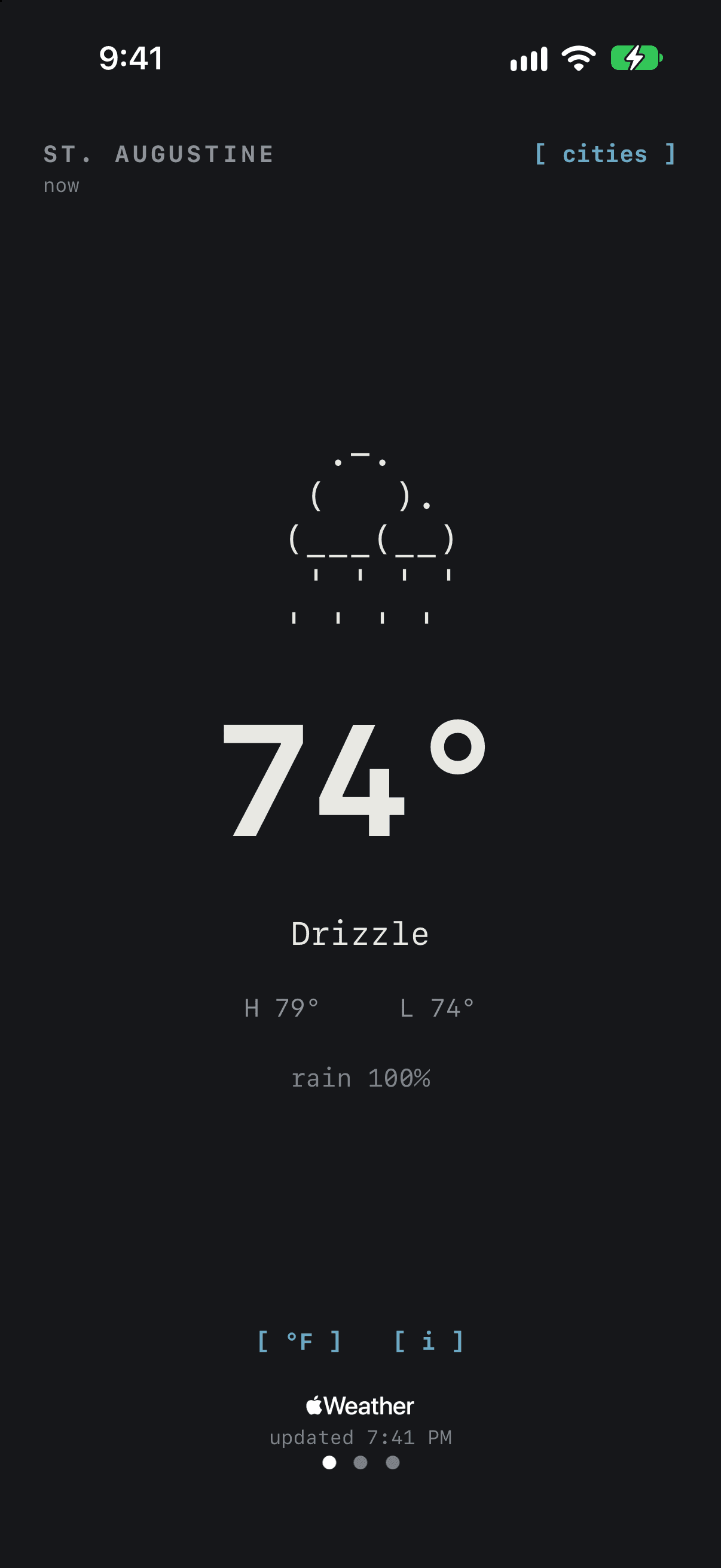 Grain Studios ASCII Weather screen 1