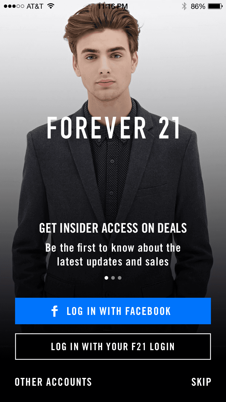 Forever 21 Mobile Commerce App screen 1