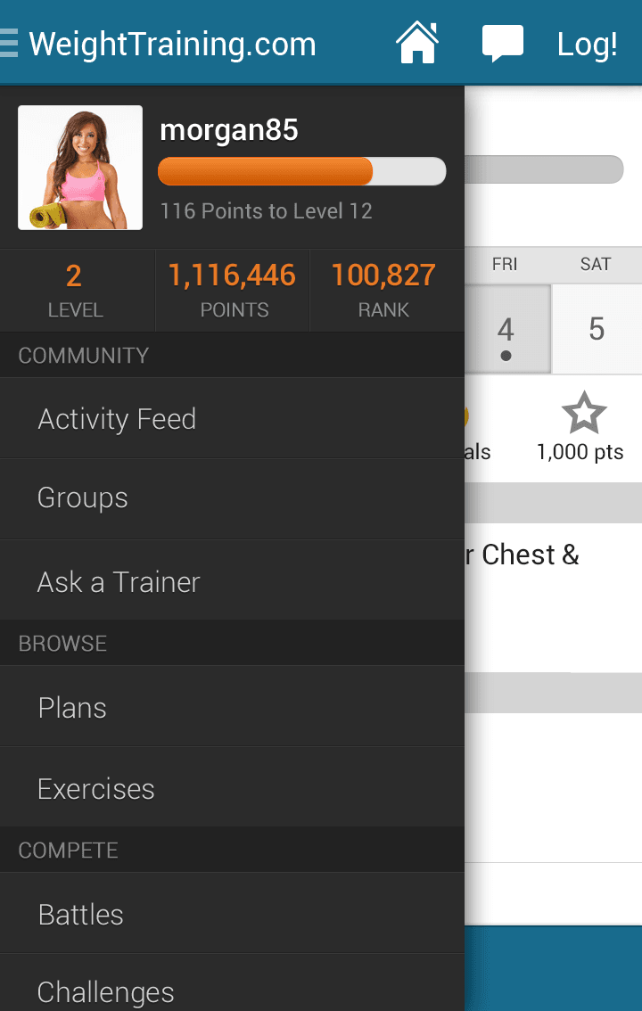 WeightTraining.com Fitness App screen 1